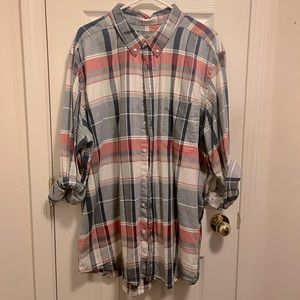 Blue/pink/white plaid long sleeved button up
